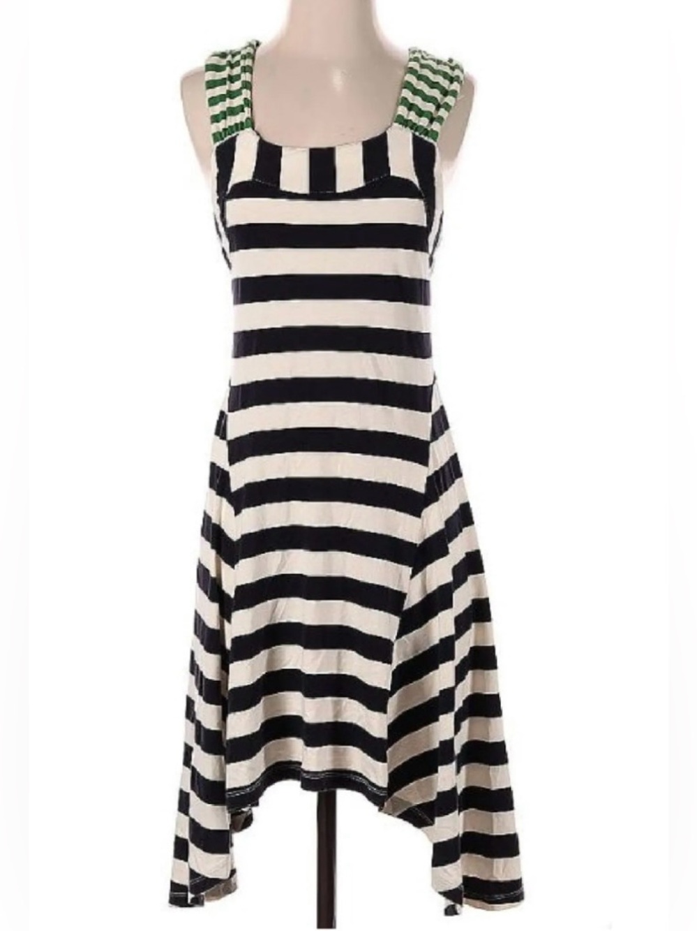 Anthropologie  Navy Blue and White Striped Asymmetrical Nautical  Dress. Size M
